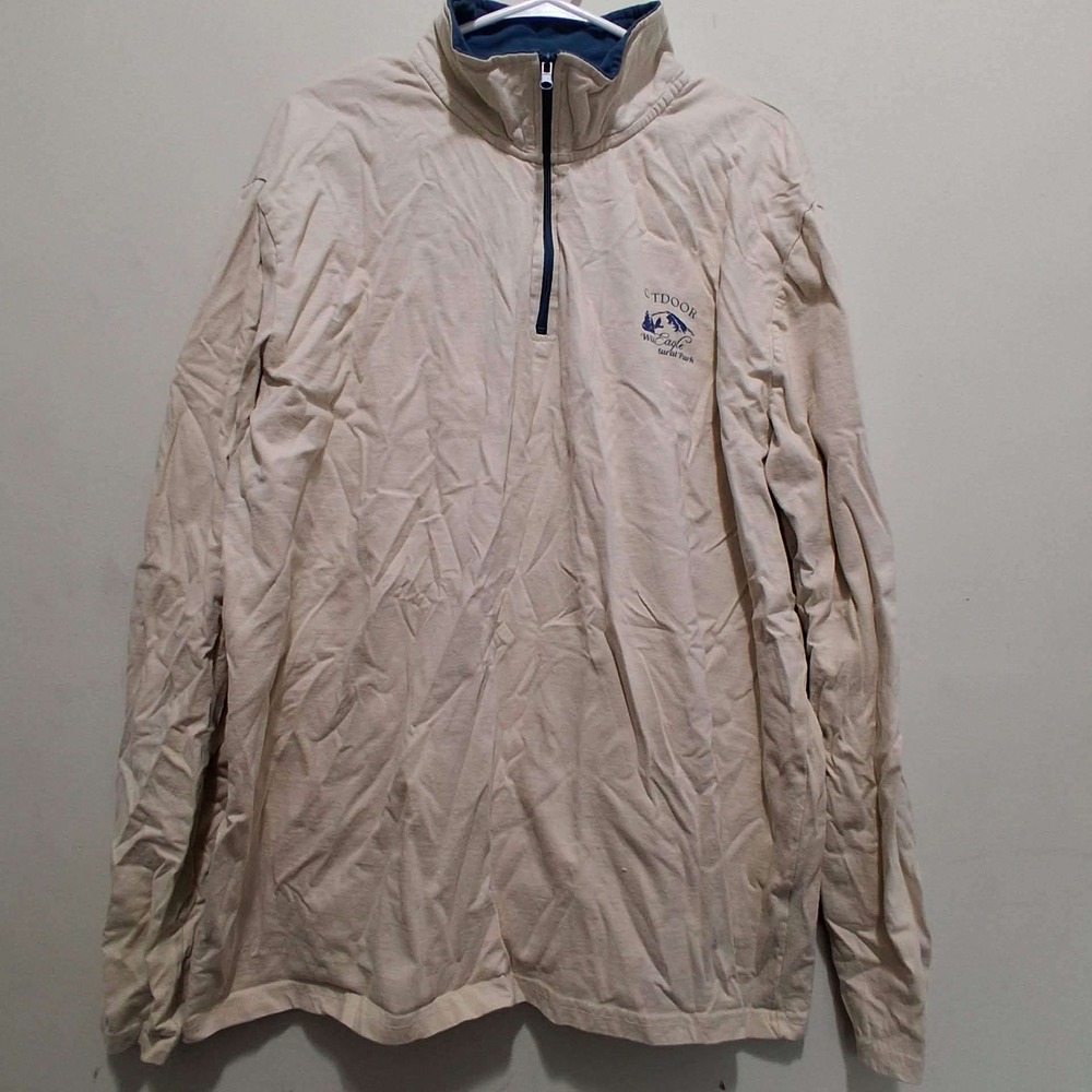 Atlas For‎ Men Quarter Zip Pullover Beige Long Sleeve 3XL Outdoor Embroidered